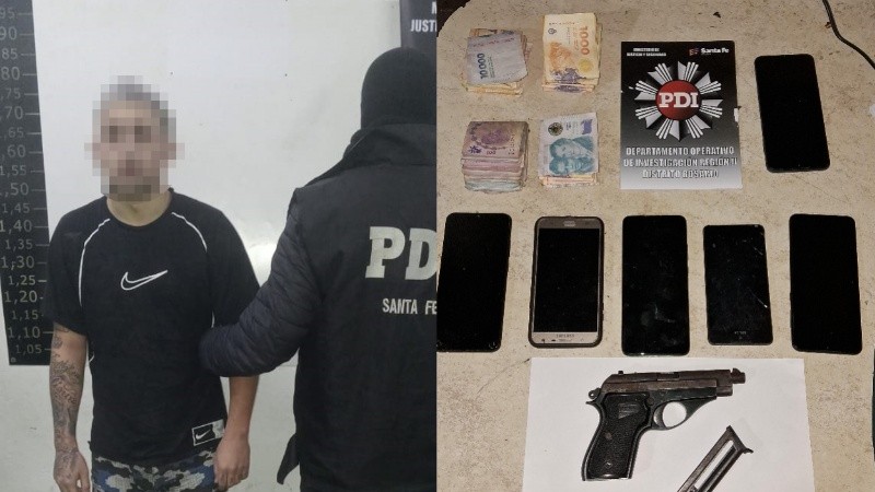 Una pistola, celulares y dinero, los elementos encontrados este miércoles en la casa de Andriotti.